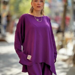 Asimetrik Kesim Dökümlü Mor İkili Set