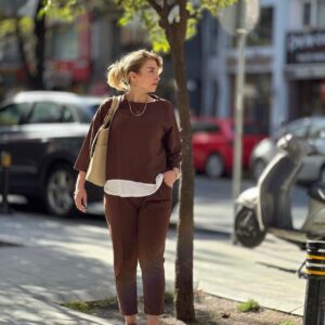 İki İplik Pamuklu Kahverengi İkili Set