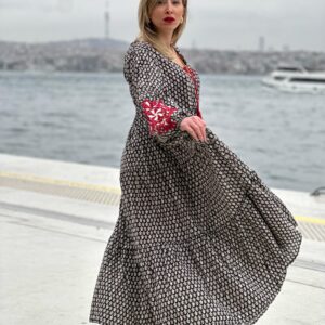 Siyah Ton Dokuma Detaylı Özel Seri Elbise