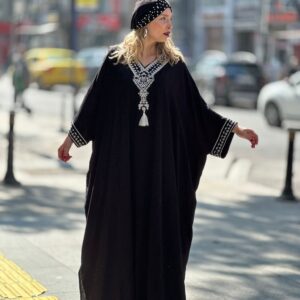 HÜRREM SERİ DOKUMA VE TAŞ DETAYLI KAFTAN ELBİSE